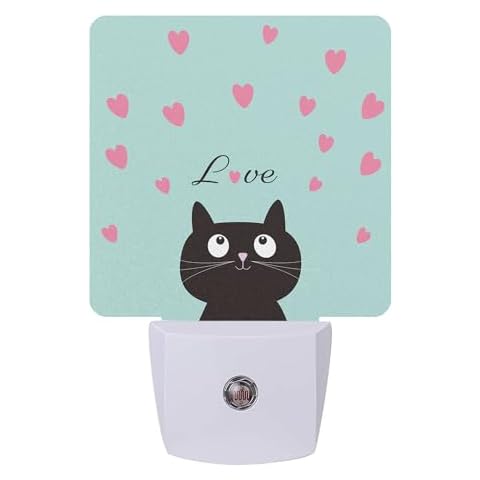 Love Black Cat Night Light,Night Lights Plug into Wall with Dusk to Dawn Sensor,Lamp for Bedroom Bathroom Hallway Nightlight for Women Girls Cover