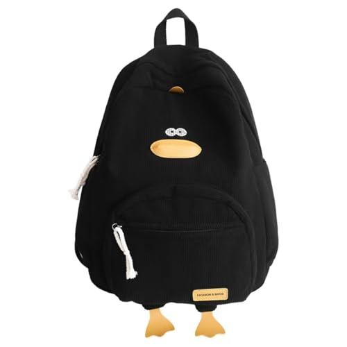 Cute duck backpack, cute corduroy backpack with large capacity, suitable for both boys and girls (Black)