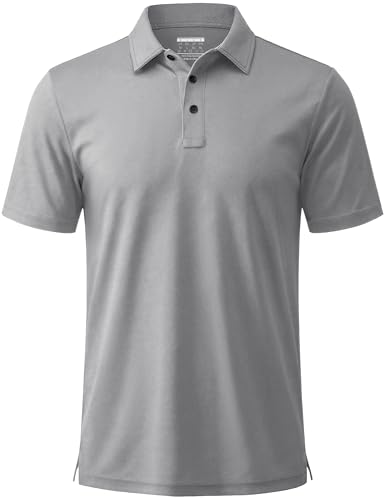 MAGCOMSEN Men's Polo Shirts Short Sleeve Dry Fit Moisture Wicking Athletic Polos Cause Classic Stylish Golf Collared Shirts Lightgrey