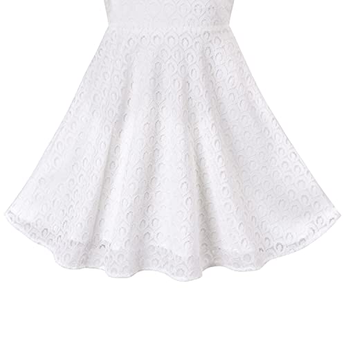 Sunny Fashion Girls Dress Vintage White Lace Stand Collar Ribbon Bow Tie4