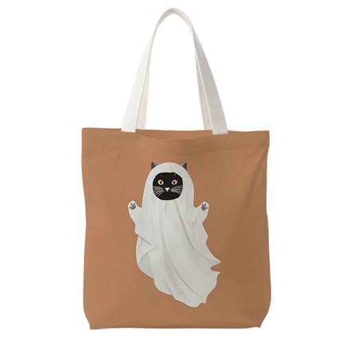 ZOFGUO Halloween Ghost Black Cat Tote Bag for Treats Candy,