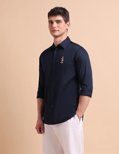 Image of U.S. POLO ASSN. Solid Tailored Fit Shirt for Men - 100% Cotton, Breathable & Comfortable, Full Sleeves Casual Shirt for Men