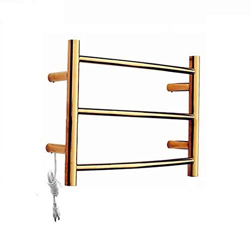 MSUDGH Heated Towel Rack, Wall Mounted Towel Warmer with 3 Bars Stainless Steel Electric Towel Rack and Drying Rack for Bathroom, Gold