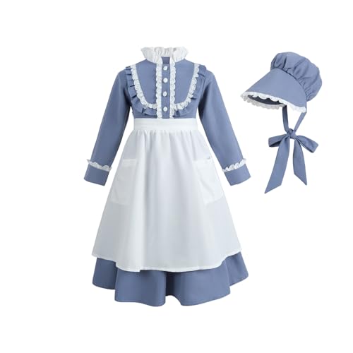 Disfraz colonial infantil niña vestido con delantal y cofia