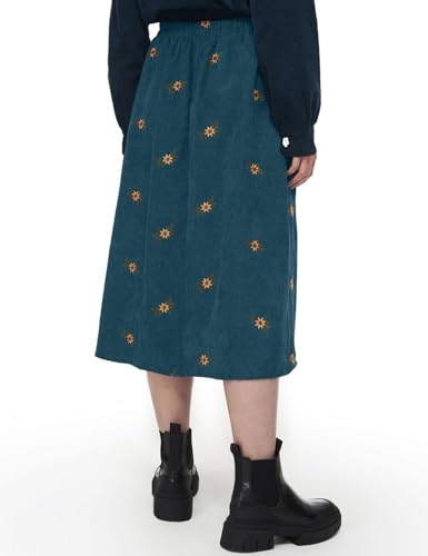 COZYPOIN Women’s Corduroy Long Skirt Spring Fall Embroidery Floral A-Line Skirt Vintage Elastic High Waist Ruffle Maxi Skirt3