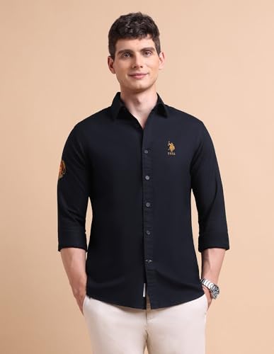 Image of U.S. POLO ASSN. Solid Tailored Fit Shirt for Men - 100% Cotton, Breathable & Comfortable, Full Sleeves Casual Shirt for Men