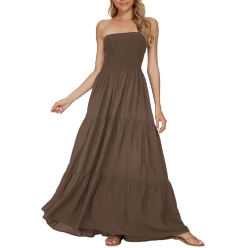 Image of Women's Summer Strapless Tube Top Maxi Dresses Off Shoulder Boho Beach Long Dress