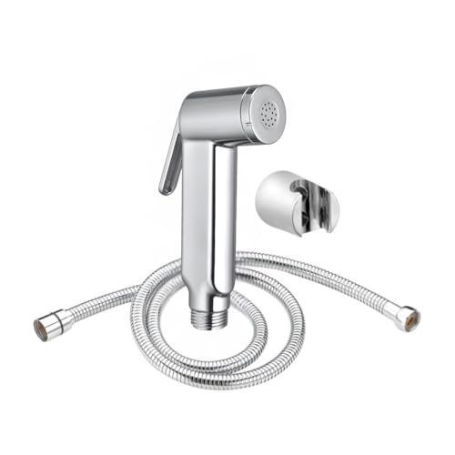 Image of ENICET Health Faucet with Hose and Stand, ABS Helath Faucet Gun, Stainless Steel Tube, Bidet Spray for Toilet, Toilet Jet Spray Gun with Pipe, Chrome Finish (HFE101SET)