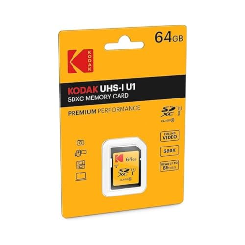 Kodak SD-Karte 64 GB UHS-I U1 V10 SDHC/XC – Speicherkarte, Lesegeschwindigkeit 85 MB/s Max – Schreibgeschwindigkeit 25 MB/s Max… – Ansicht 1