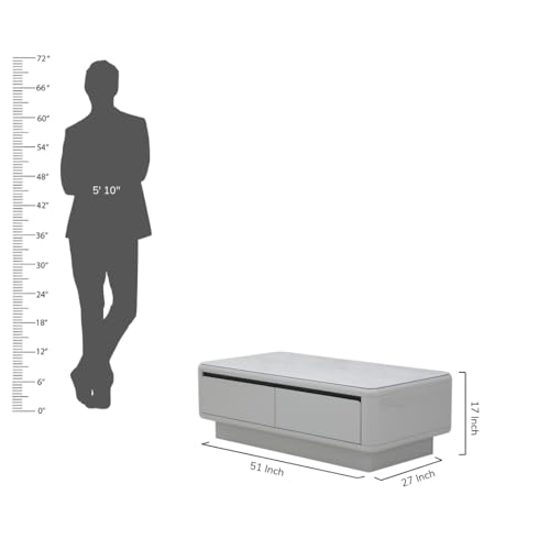 Image of Royaloak Zurich Italian Glass Coffee Table | Coffee Table for Living Room with Tempered Glass, High Gloss Finish, Drawer Storage & Pedestal Base | Modern Centre Piece with Elegant Design