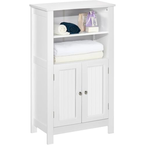Shally Dogan Mobile da Bagno Autoportante, Armadietto con 2 Ante e 2 Ripiani Esterni, Armadio da Terra Multiuso, Mobiletto Multiuso per Soggiorno, Cucina, Ufficio, 50 x 30 x 92.5 cm