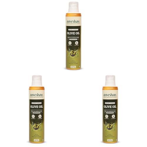 Image of Anveshan Extra Virgin Olive Oil Cooking Spray - 200ml | Extra Virgin, Cold Pressed, Natural; Cook Healthy with 10X LESS Oil | Ideal for Dressing, Baking, Air-Frying | Good for Skin, Hair & Massage