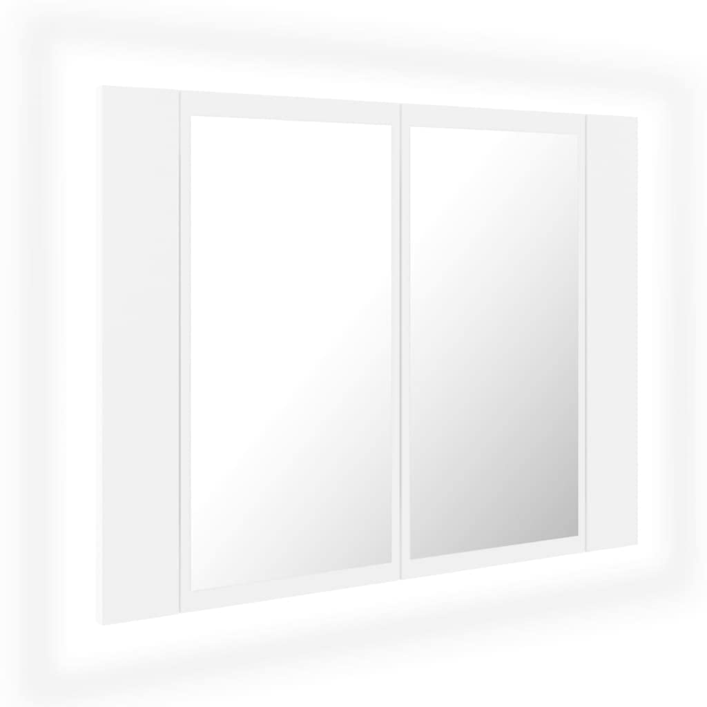 vidaXL Armario Espejo de Baño Luz LED Acrílico Aseo Ducha Muebles Mobiliario Almacenamiento Estante Decoración Adorno Blanco 60x12x45 cm