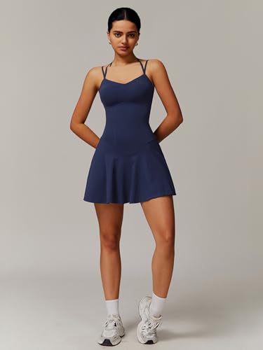 Tennis Dresses for Women Spaghetti Strap Athletic Dresses with 2-in-1 Ruffle A-line Yoga Golf Dress2