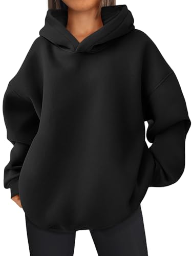 EFAN Womens Oversized Hoodies Fleece Hooded Sweatshirts Fall Fashion Outfits 2025 Cute Clothes with Pockets Black M