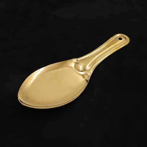 Image of Putrika Traditional Handcrafted Brass Utensil | Rice Serving Spoon | Cooking Spoon | Tableware | Dinnerware - Brass Anna Karandi [Weight: 85gm Length:22cm]