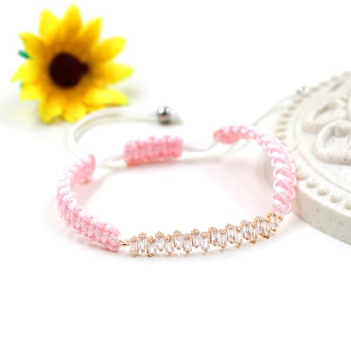 Image of Hand-woven String and Tennis Zircon Bracelet, Stylish Retro Adjustable Bracelet BFF Cubic Zirconia Crystal Women's Love Friendship Jewelry