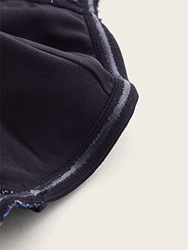 Mulheres Top Cortado de Tubo Bustiê Metálico Com Malha Babado (Color : Black, Size : X-Small)