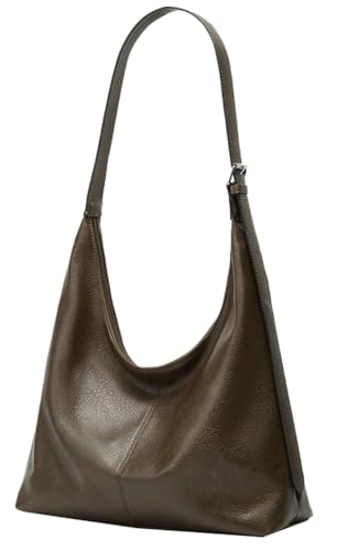Image of Slouchy Tote Bags for Women Retro Vegan Leather Shoulder Crossbody Bag Faux Leather Handbag Purse Satchel Soft Leather Bag