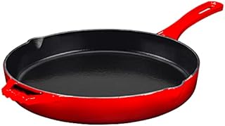 Cast Iron Skillet, Non-Stick, 12 inch Frying Pan Skillet Pan For Stove top, Oven Use & Outdoor Camping with Pour Spouts, Even Heat Distribution (Red Enameled)