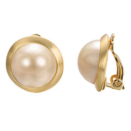 JOLCHIF Pendientes de clip de perlas de oro para mujer, chapados en oro de 18 quilates, hipoalergénicos, no perforados, aretes de clip, regalos de joyería, Aleación, No es una piedra preciosa