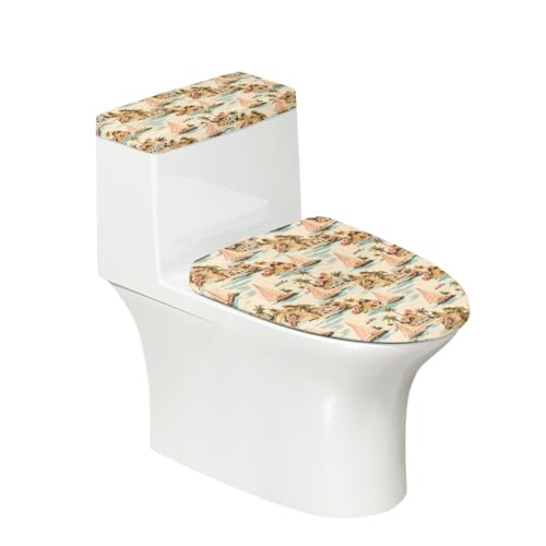Funda para Tapa de Inodoro Set Flor De Velero Naranja Fundas para Tanque de Inodoro Lavables Poliéster con Parte Inferior Elástica Cubierta Antipolvo Decoracion Baño (2 piezas)