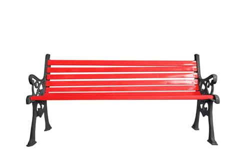 Image of Amazon Brand - Solimo Cast Iron 3 Seater Garden Bench | Durable Outdoor Park Bench for Balcony Patio Terrace, Living Room | Ideal Indoor and Outdoor Seating Furniture (Red)