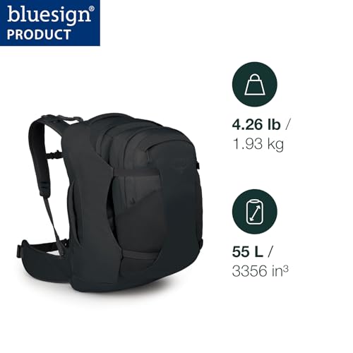 Image of Osprey Farpoint 55L Men's Travel Backpack - Carry On Bag with Personal Item Sized Detachable Daypack, Black, Extended Fit
