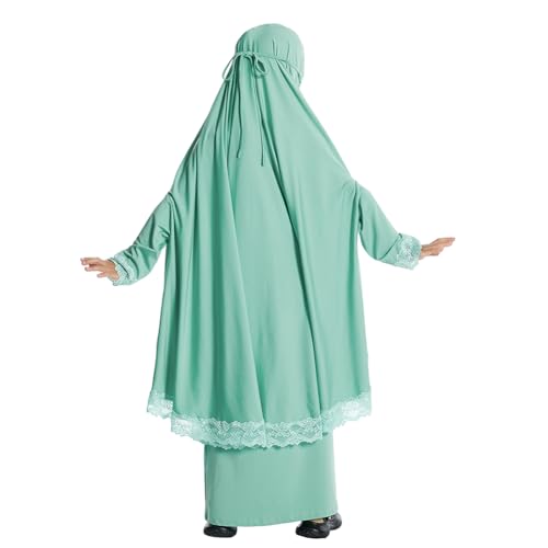 FYMNSI Muslim Clothes for Girl Kids Abaya Dress Full Cover Lace Hijab Dress Islamic Kaftan Khimar Skirt Set Prayer Dress 2PCS4