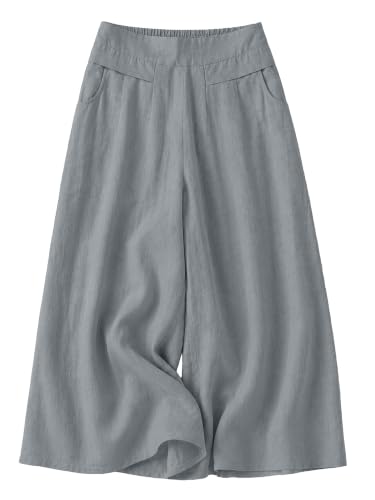Image of Womanista Cotton Linen Flared Palazzo Pants for Woman | Wide Leg Casual Trousers with Pockets | Loose fit Plazo Pants for Women | High Waist Office wear (Available in Plus Sizes)