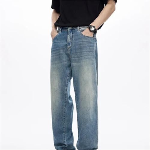 Men's Blue Jeans – Wide Leg Straight Loose Stretch Denim Pants, Baggy Casual Trousers for Spring Fall3