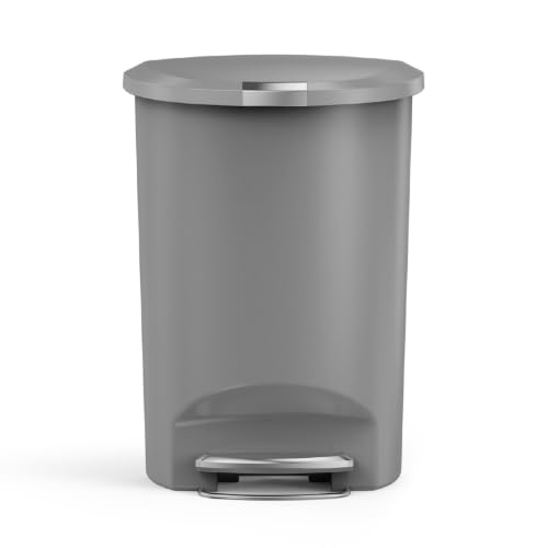simplehuman 50 Liter / 13 Gallon Semi-Round Kitchen Step Trash Can with Secure Slide Lock, Grey Plastic - image 1