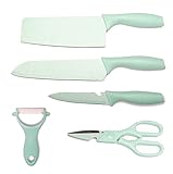 Cloober - Juego de Cuchillos Cocina Color Verde Pelador y Tijeras | 5 Piezas Acero Inoxidable Duradero Mango Ergonómico Chef, Multiuso, Pelador Cerámico (Verde)