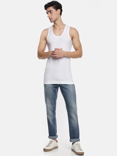 Image of RAMRAJ COTTON Pack of 2 Men's White Scoop Neck Sleeveless Cotton Undershirt Vest(White 4;100)