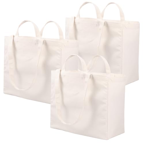 ZJRDYYK Pacote com 3 sacolas de lona de fundo plano com bolsos, sacola de compras dobrável em branco para artesanato, mercearia, promoção, presente, compras, desenho, publicidade, sorteio, atividade