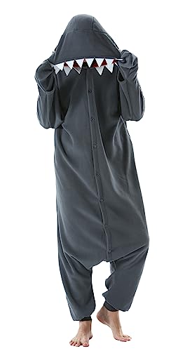 SimZoo Unisex Pyjamas Onesies Tiere Kostüm Cosplay Erwachsene Karneval Nachtwäsche Halloween Schlafanzug Fasching Einteiler,Hai