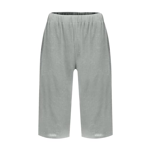 Pedal Pushers for Women Summer Casual Elastic High Waisted Wide Leg Linen Pants Baggy Bermuda Shorts with Pockets4