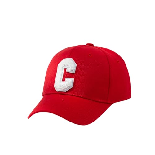 Adjustable Baseball Cap with Letter Patch - One Size Fits Most Sun Protection and Shade hat for Men & Women (US Alpha One Size Red)