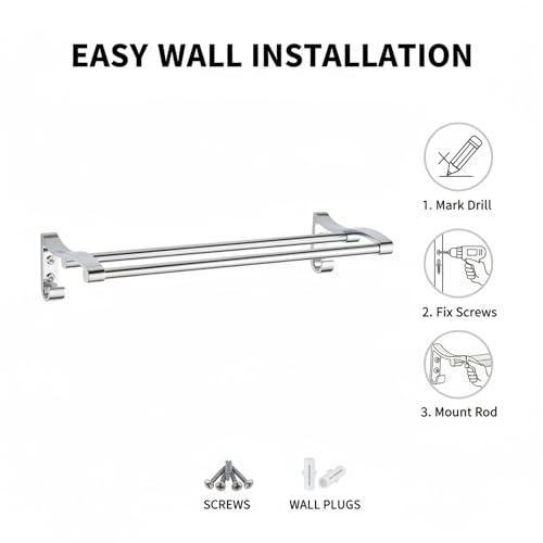 Image of Filox Stainless Steel Towel Rod (24 Inch) | Wall Mounted Bathroom Towel Holder Bar Set | Rust Proof Heavy Duty Towel Rack Stand | Bathroom Accessories for Home, Kitchen & Wash Basin (Pack of 3)