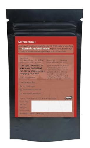 Image of Kashmiri Red Chilli Whole 40 gms - Sabut Kashmiri Lal Mirch, Sun-Dried, Mild Heat & Rich Aroma - Authentic Indian Spice