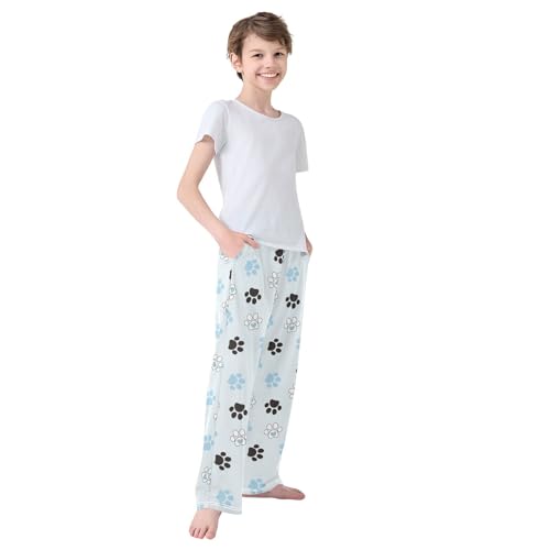 Boys' Pants Pet Paw Cat Dog Footprint Blue Long Bottoms Jogger Pants Elastic Waist Trousers with Pockets S-XL4