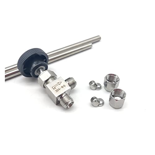 Válvula de aguja de acero inoxidable de 6.35mm tipo ángulo recto con doble virola para gas 4