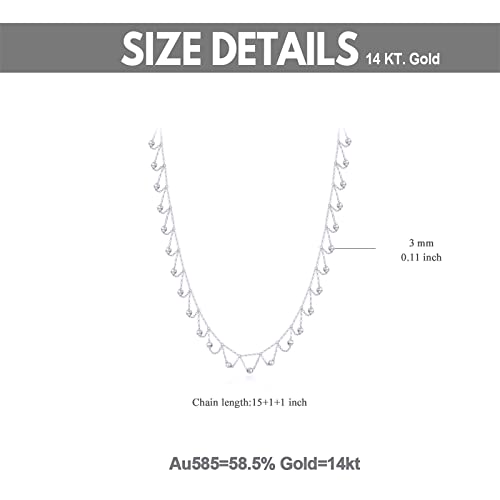 14k Gold Bead Station Choker Necklace for Women, Dangling Ball Chain Jewelry Gifts for Her, 15-17 Inch3