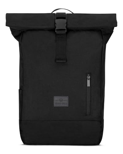 JOHNNY URBAN Mochila Mujer Hombre Negro - Robin Medium - Roll Top Grande para Escolar, Universidad, Trabajo - Compartimento para Portátil - Impermeable