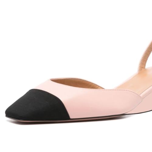 Zszszsu Women's Closed Square Cap Toe Pumps Low Wedge Heels with Buckle Ankle Strap D'Orsay Backless Sandals Shoes Size 4-16 US4