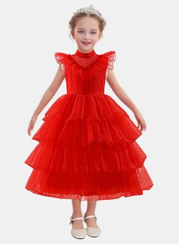 Disfraz Lydia Deetz fiesta navideña rojo gótico niña miniatura 2