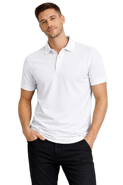 Men's Premium Polo T-Shirt | Classic Collar Neck Short Sleeve Tee Cotton Blend Casual Wear | Stylish Button Front Regular Fit Polo for Men