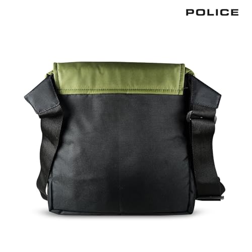 Image of Police Unisex Hedge premium Crossbody Bag | Durable Nylon Sling Bag for Men & Women | Adjustable Strap | Army Green & Black
