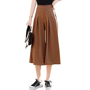 [Teddy] ガウチョパンツ レディース スカーチョ ワイドパンツ ウエストゴム 7分丈 ジャージー生地 p101-B (7分丈タイプ：ブラウン, M)" 