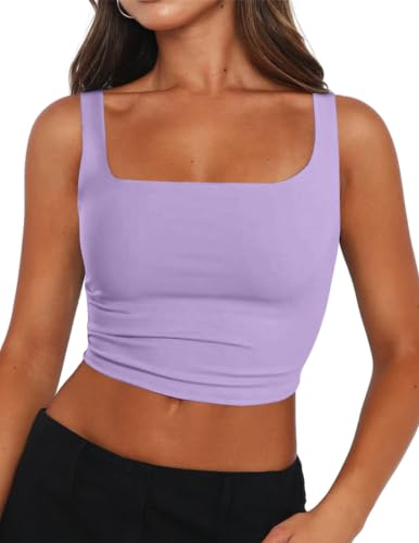Zeagoo Women's Square Neck Crop Tops Cute Double Layer Casual Slim Tank